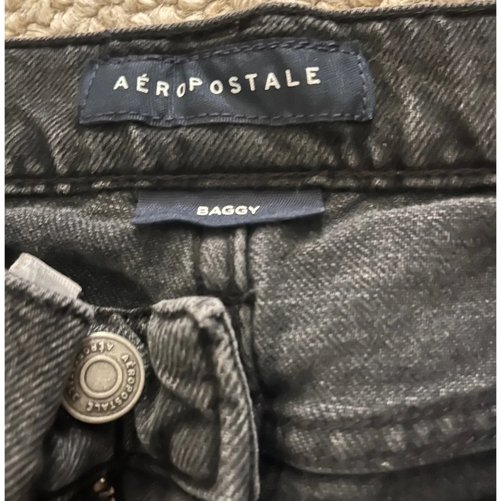 Aeropostale Mens Baggy Relaxed Fit Jeans Washed Black Denim 32x32